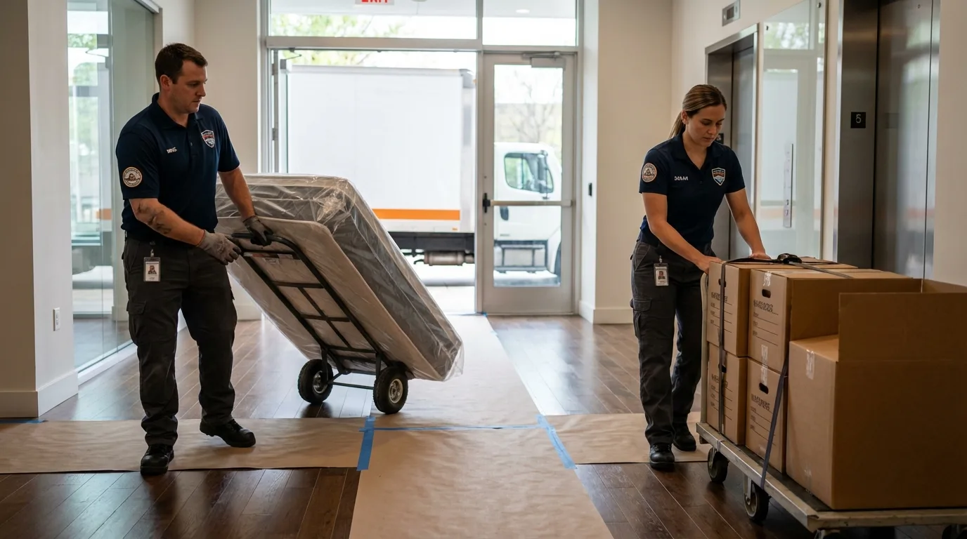 Professional apartment movers loading elevator in Wisner, NE